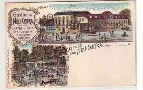 58800 Ak Lithographie Gruß aus Neu Ostra Gasthaus um 1898