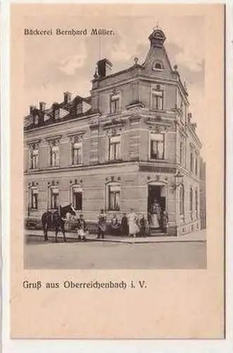 57156 Ak Gruß aus Oberreichenbach i.V. Bäckerei Bernhard Müller um 1910