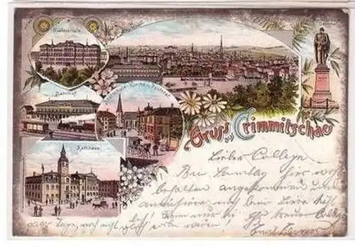 27190 Ak Lithographie Gruß aus Crimmitschau 1897