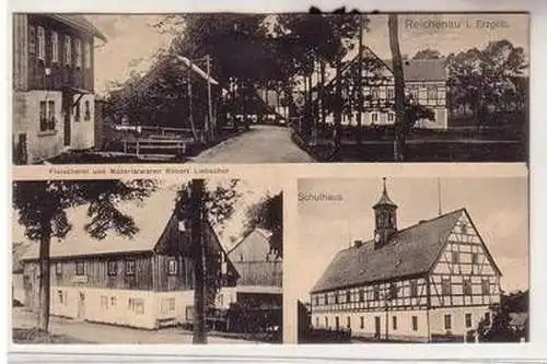 58407 Mehrbild Ak Reichenau im Erzgebirge Fleischerei, Schulhaus usw. 1925