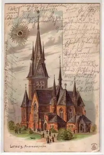 53183 Ak Lithographie Leipzig Andreaskirche 1906