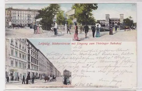 88305 Mehrbild Ak Leipzig Blücherstraße mit Eingang zum Thüringer Bahnhof um1900