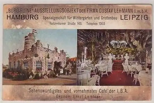 31/20 Ak Leipzig Café Burg Ruine auf der IBA 1913