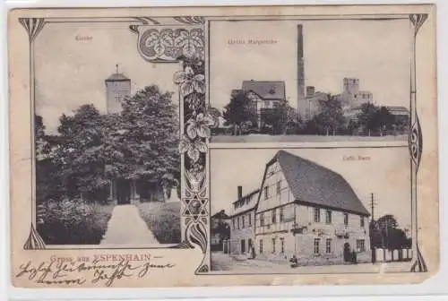 84119 Mehrbild AK Gruss aus Espenhain - Kirche, Grube Margarethe, Café Dorn 1909