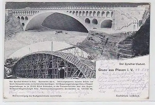 63013 Ak Gruß aus Plauen im Vogtland Bau des Syratal Viadukt 1904