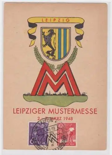 61518 Ak Leipziger Mustermesse 02.-07. März 1948, 'Messe M' und Stadtwappen