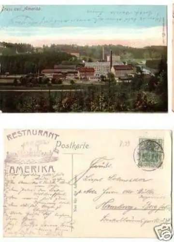 19817 Ak Gruss aus Amerika mit Stempel Restaurant 1909