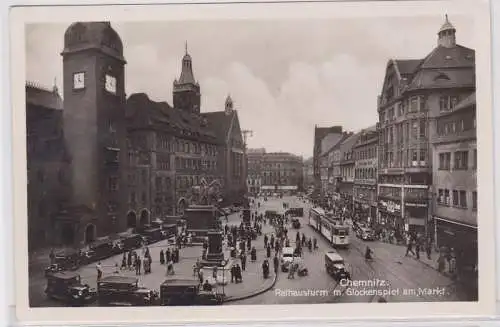 19816 Ak Chemnitz Rathausturm mit Glockenspiel am Markt 1940