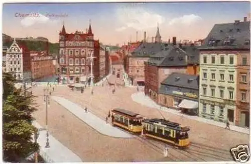 20247 Ak Chemnitz Falkeplatz Straßenbahn 1918