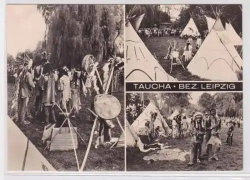 97749 Mehrbild Foto Ak Taucha Bez. Leipzig - I.G. Mandanindianer um 1960