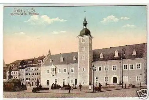 02654 Ak Freiberg Obermarkt mit Rathaus 1915