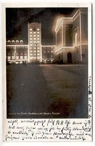 18786 Ak Leipzig bei Nacht Hochhaus mit neuem Theater 1928