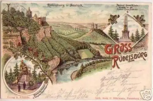 16600 Ak Lithographie Gruss von der Rudelsburg um 1900