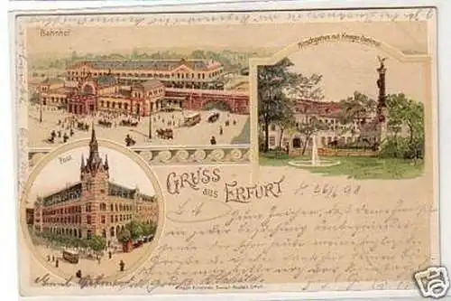 21589 Ak Lithographie Gruss aus Erfurt Post usw. 1898