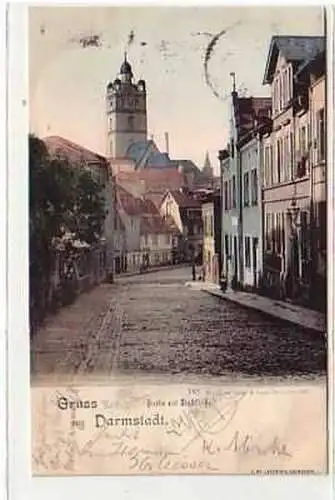 39667 Ak Gruß aus Darmstadt Partie mit Stadtkirche 1899