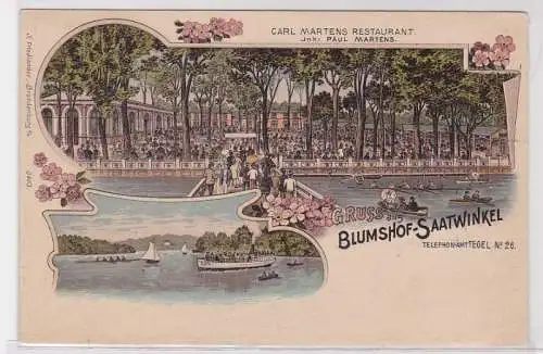 70855 Ak Lithographie Gruß aus Blumshof-Saatwinkel Restaurant Martens 1903