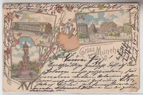 67955 Ak Lithographie Gruss aus München Warenhaus Herrmann Tietz usw. 1899