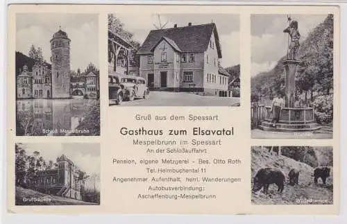 70647 Ak Gruß aus dem Spessart Mespelbrunn Gasthaus zum Elsavatal 1954