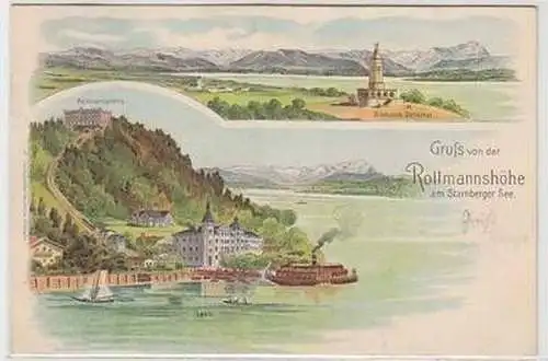 52122 Ak Lithographie Gruß von der Rottmannshöhe am Starnberger See 1900