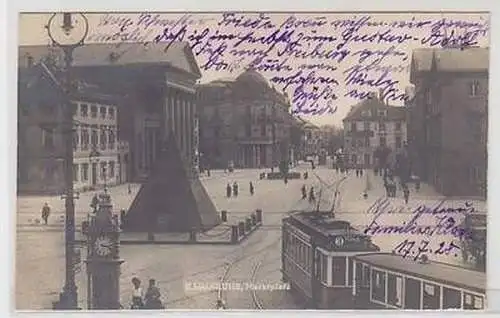 51837 Ak Karlsruhe Marktplatz mit Strassenbahn 1929