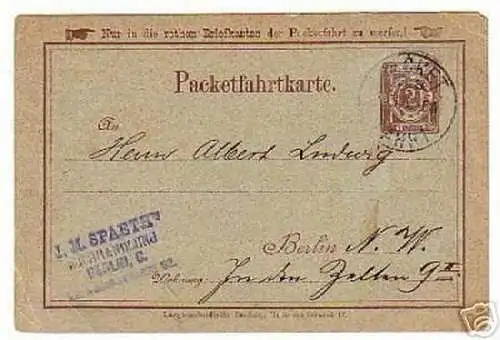 rare Privatpostkarte Berliner Packetfahrt 1888