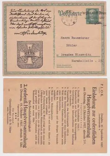 97133 DR Ganzsache Postkarte P207 Zudruck P.L.O.K. Dresden Hauptversammlung 1927