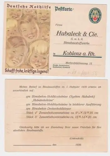 97630 DR Ganzsachen Postkarte P209 dt Nothilfe Zudruck Hubaleck Werke Koblenz