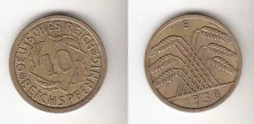 10 Reichspfennig Messing Münze Deutsches Reich 1930 E, Jäger 317 (112762)