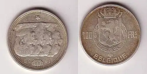 100 Francs Silber Münze Belgien 1950