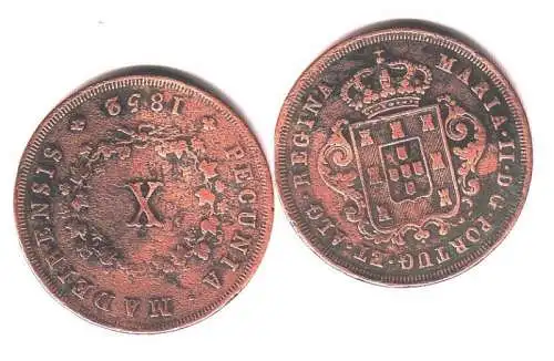 10 Reis Kupfer Münze Portugal 1852