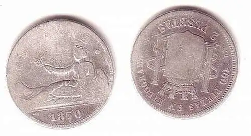 2 Pesetas Silber Münze Spanien 1870