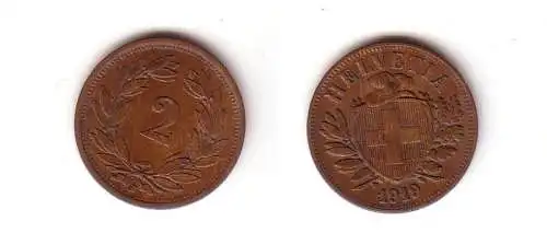 2 Rappen Kupfer Münze Schweiz 1919