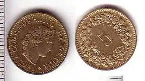 5 Rappen Messing Münze Schweiz 1991