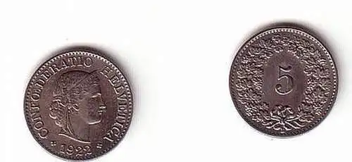 5 Rappen Nickel Münze Schweiz 1922