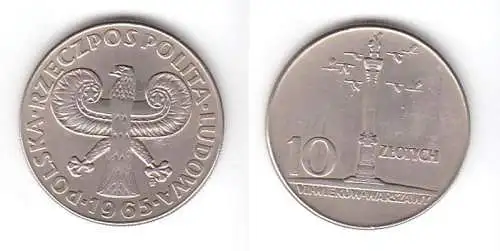 10 Zloty Kupfer Nickel Münze Polen 1965 Sigismundsäule Warschaus, klein