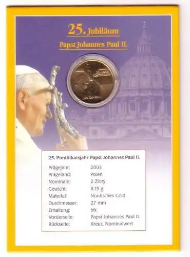 Mappe mit 2 Zloty Münze Polen 2003Pabst Johannes Paul II. (110007)