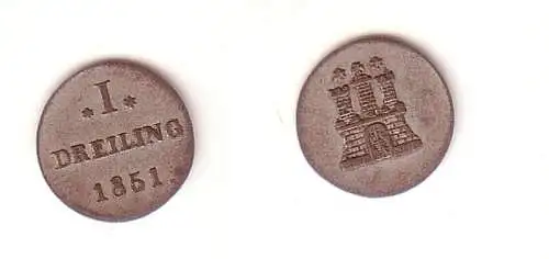 1 Dreiling Silber Münze Hamburg 1851 ss