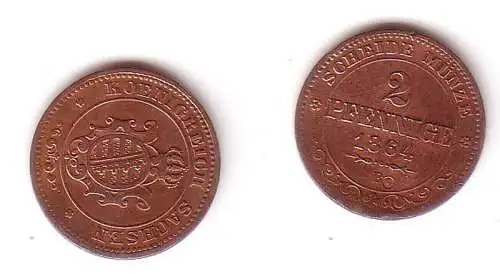 2 Pfennige Kupfer Münze Sachsen 1864 B vz/ Stgl.