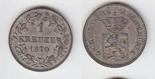 1 Kreuzer Silber Münze Hessen Darmstadt 1870 ss+