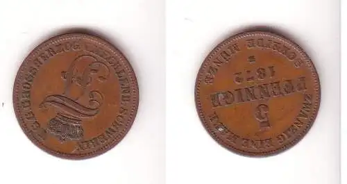 5 Pfennig Kupfer Münze Mecklenburg Schwerin 1872 B