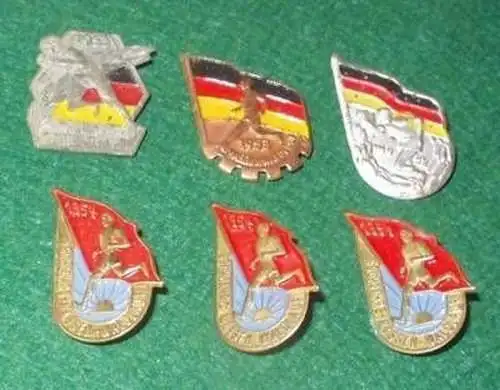 6x DDR Sportabzeichen aus Blech 1952 bis 1954