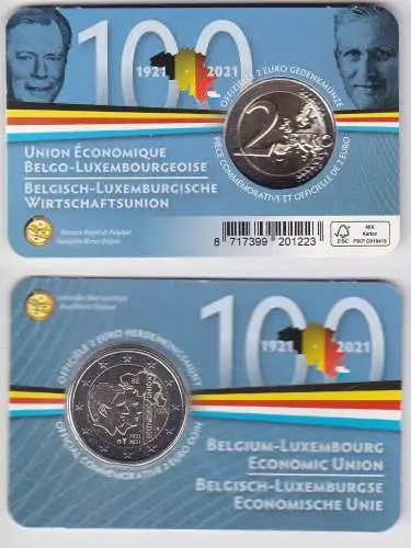 2 EURO Coincard 2021 Belgien Wirtschaftsunion mit Luxemburg Stgl. (167009)