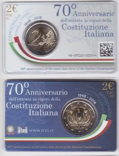 2 EURO Coincard 2018 Italien 70 Jahre Verfassung Stempelglanz (167566)