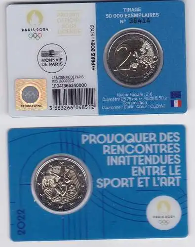 Frankreich 2 Euro Gedenkmünze 2022 Olympiade Paris 2024 in Coincard (167565)