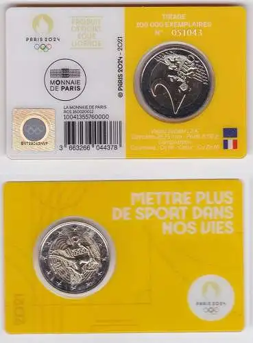 Frankreich 2 Euro Gedenkmünze 2021 Olympiade Paris 2024 in Coincard (166990)