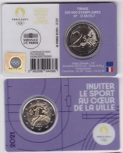 Frankreich 2 Euro Gedenkmünze 2021 Olympiade Paris 2024 in Coincard (167580)