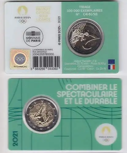 Frankreich 2 Euro Gedenkmünze 2021 Olympiade Paris 2024 in Coincard (167581)