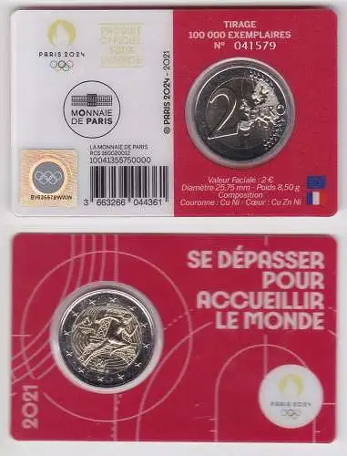 Frankreich 2 Euro Gedenkmünze 2021 Olympiade Paris 2024 in Coincard (167567)