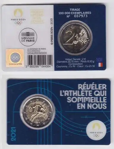 Frankreich 2 Euro Gedenkmünze 2021 Olympiade Paris 2024 in Coincard (166993)