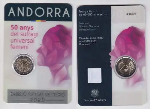 Andorra 2 Euro 2020 50 Jahre Frauenwahlrecht Blister/Folder Stgl. (167220)